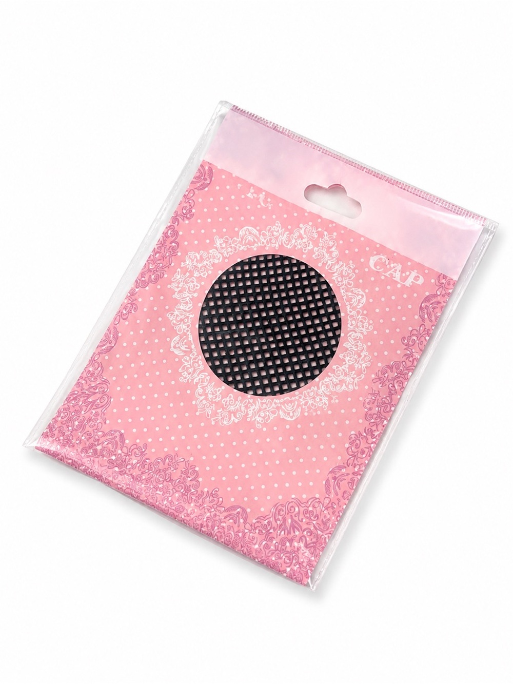 Black Mesh Hair Cap in Pink Packaging